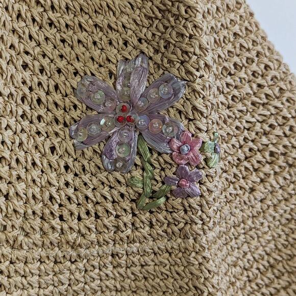 Vintage Y2K Limited Too Straw Bucket Hat Floral Flower Pastel Tan Bimbo McBling - Picture 4 of 6